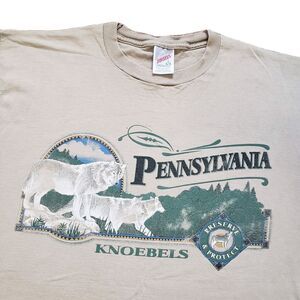 VTG 90s Pennsylvania Knoebels Wolves Sz Large USA Made Mens Light Brown T-Shirt